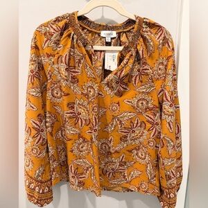 Evereve Britta Border Print Peasant Blouse New With Tags Size Small